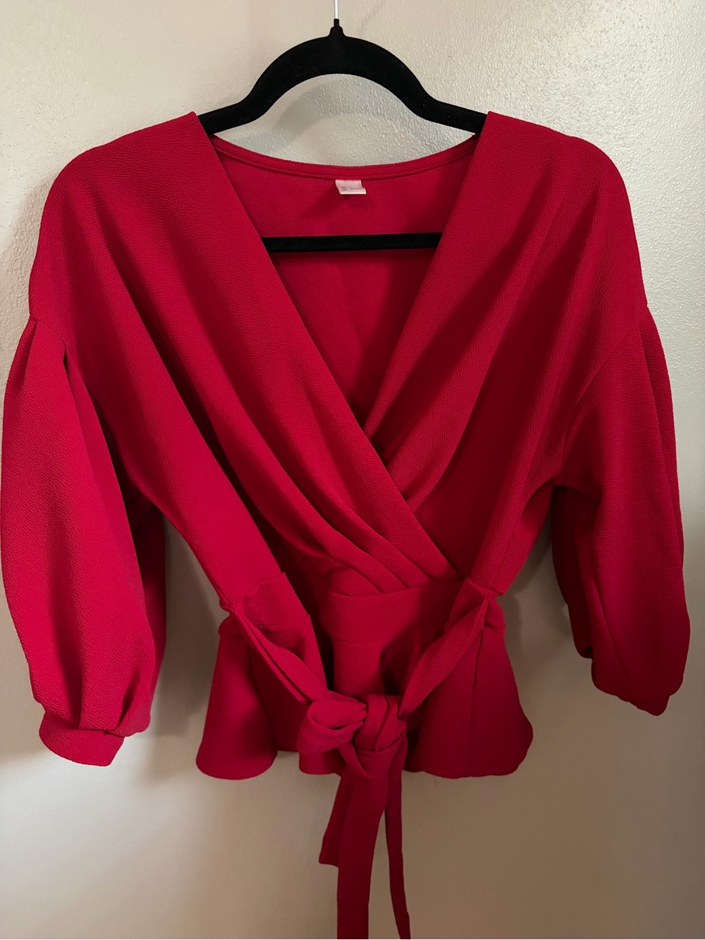 Red Wrap Tie-Waist Women's Top